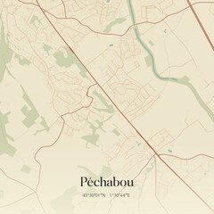 Obraz premium Vintage map of Péchabou, France.