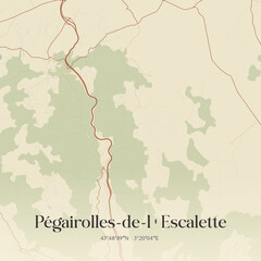 Obraz premium Vintage map of Pégairolles-de-l'Escalette, France.