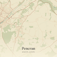 Obraz premium Vintage map of Pencran, France.
