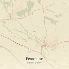 Fototapeta premium Vintage map of Pennautier, France.