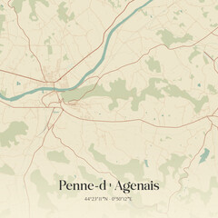 Fototapeta premium Vintage map of Penne-d'Agenais, France.