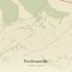 Fototapeta premium Vintage map of Perdreauville, France.