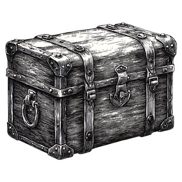 recommend clip art: Vintage wooden chest illustration, antique treasure box, still life