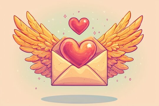 An illustration of a heart in an envelope with wings flying