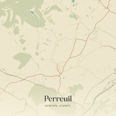 Fototapeta premium Vintage map of Perreuil, France.