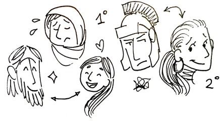 Fototapeta premium Characters relationships in a narrative - casual ink illustration