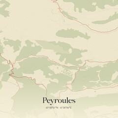 Fototapeta premium Vintage map of Peyroules, France.