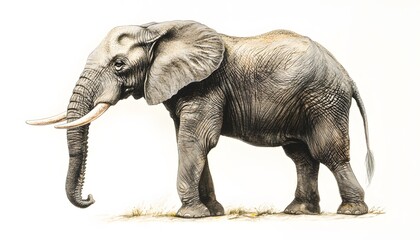 Obraz premium Detailed watercolor illustration of an african elephant standing in profile