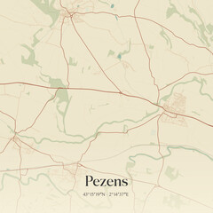 Obraz premium Vintage map of Pezens, France.