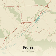 Fototapeta premium Vintage map of Pezou, France.