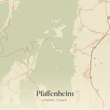 Vintage map of Pfaffenheim, France.