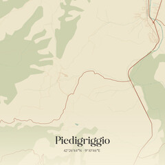 Obraz premium Vintage map of Piedigriggio, France.