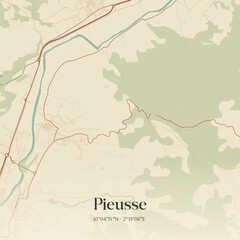 Fototapeta premium Vintage map of Pieusse, France.