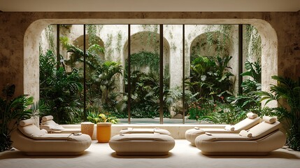 Fototapeta premium • Minimalist garden villa resort and spa, perfectly poised on a plain white backdrop with no distracting shadows, emphasizing geometric form. High-contrast lighting exposes each carefully planned 