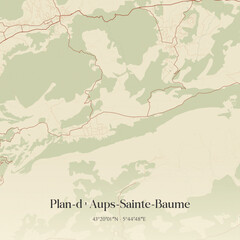 Obraz premium Vintage map of Plan-d'Aups-Sainte-Baume, France.