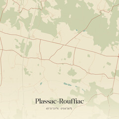 Fototapeta premium Vintage map of Plassac-Rouffiac, France.