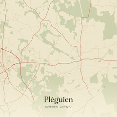 Fototapeta premium Vintage map of Pléguien, France.
