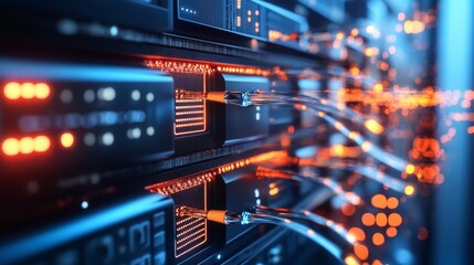 Naklejka premium Fiber optics transmitting data across the internet. 