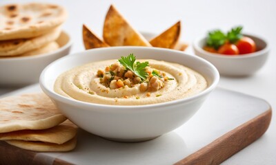 Creamy Chickpea Dip with Fresh Herbs and Crispy Bread Chips