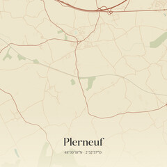 Obraz premium Vintage map of Plerneuf, France.