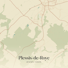 Fototapeta premium Vintage map of Plessis-de-Roye, France.