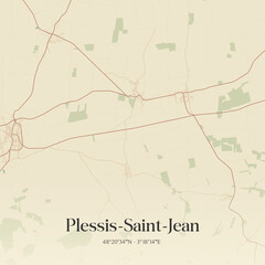 Vintage map of Plessis-Saint-Jean, France. © Rezona