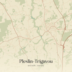 Fototapeta premium Vintage map of Pleslin-Trigavou, France.