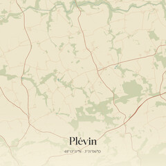 Fototapeta premium Vintage map of Plévin, France.