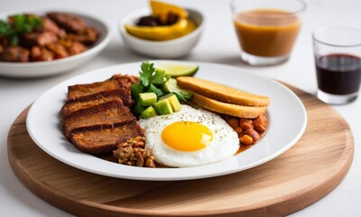 Delicious Breakfast Plate with Egg, Beans, Avocado, and Toast