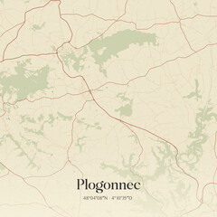 Vintage map of Plogonnec, France.
