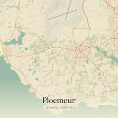 Fototapeta premium Vintage map of Ploemeur, France.