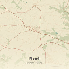 Fototapeta premium Vintage map of Plonéis, France.