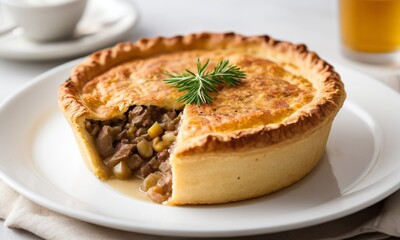 Delicious Homemade Meat Pie with Flaky Crust and Fresh Herbs