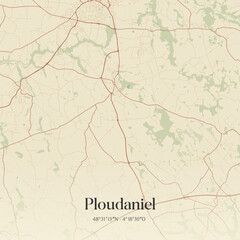 Fototapeta premium Vintage map of Ploudaniel, France.
