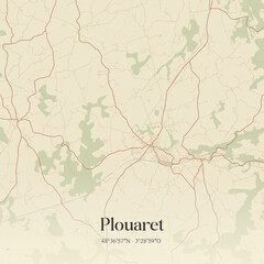 Fototapeta premium Vintage map of Plouaret, France.