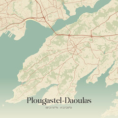 Obraz premium Vintage map of Plougastel-Daoulas, France.