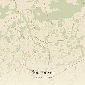 Vintage map of Plougonver, France.
