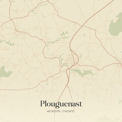 Fototapeta premium Vintage map of Plouguenast, France.