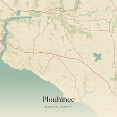 Obraz premium Vintage map of Plouhinec, France.