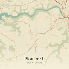 Fototapeta premium Vintage map of Ploulec'h, France.