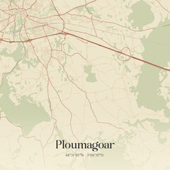 Obraz premium Vintage map of Ploumagoar, France.