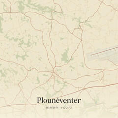 Fototapeta premium Vintage map of Plounéventer, France.