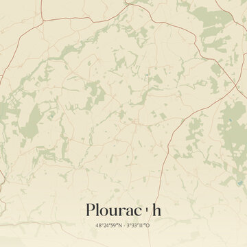Vintage map of Plourac'h, France.