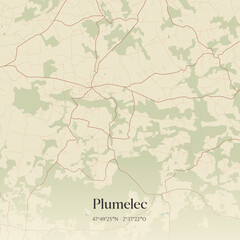 Fototapeta premium Vintage map of Plumelec, France.
