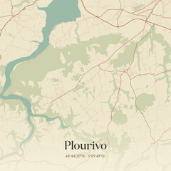 Obraz premium Vintage map of Plourivo, France.