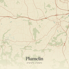 Obraz premium Vintage map of Plumelin, France.