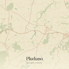 Fototapeta premium Vintage map of Pluduno, France.