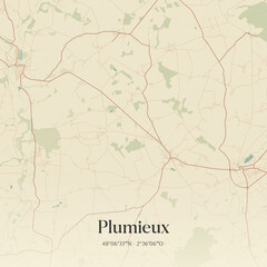 Obraz premium Vintage map of Plumieux, France.