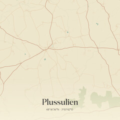Obraz premium Vintage map of Plussulien, France.