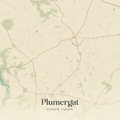 Fototapeta premium Vintage map of Plumergat, France.
